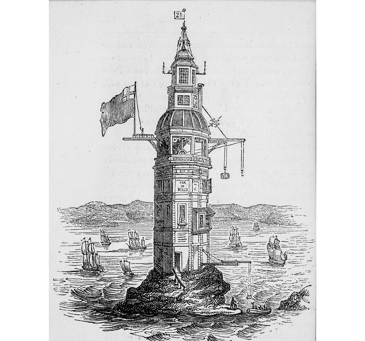 1699 - Winstanley's lighthouse on the Eddystone as it was in 1699